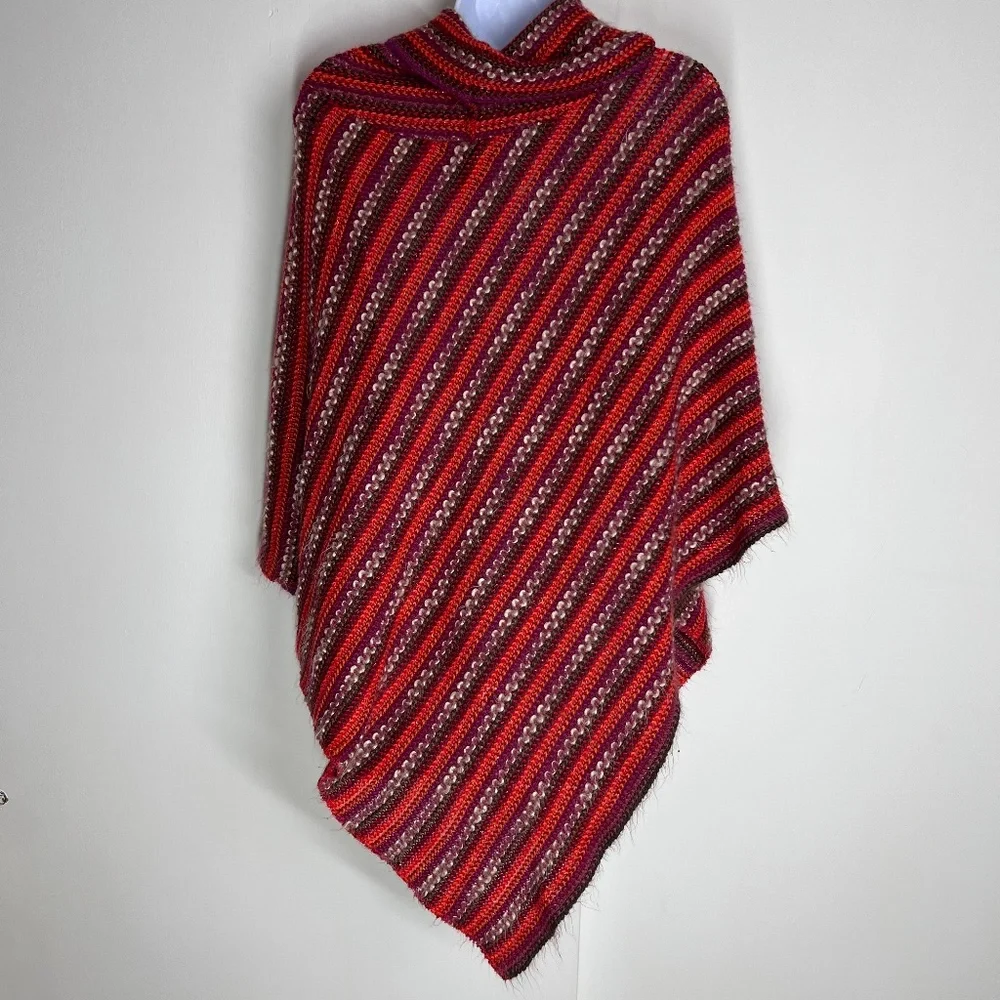 Steve Madden‎ Colorful Soft Pullover Pancho, plum, orange, - Picture 6 of 9